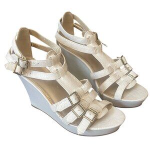 Express Ivory Gladiator Wedge Sandals | Strappy Multi-Buckle | Size 8